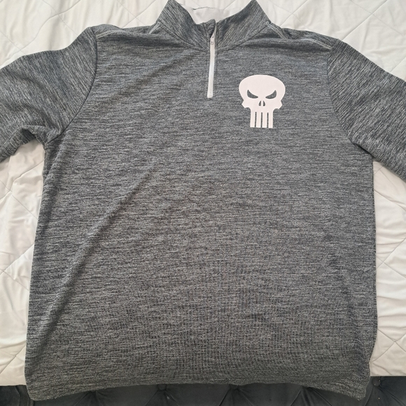 Marvel Gray Zip Up Sweater with Skull Logo - Picture 1 of 6